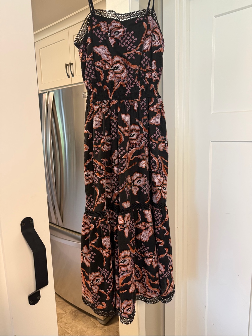 Anthropologie Black Dress with Pink Floral Print